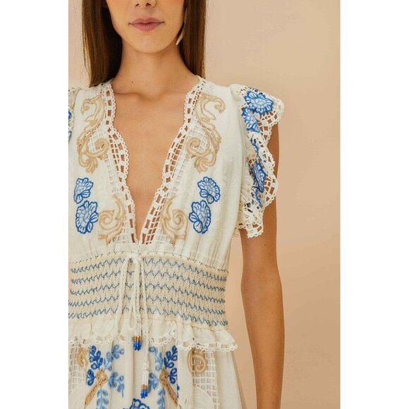 FARM RIO Women's Off-White Romantic Richelieu Maxi Dress Size M - Picture 3 of 8